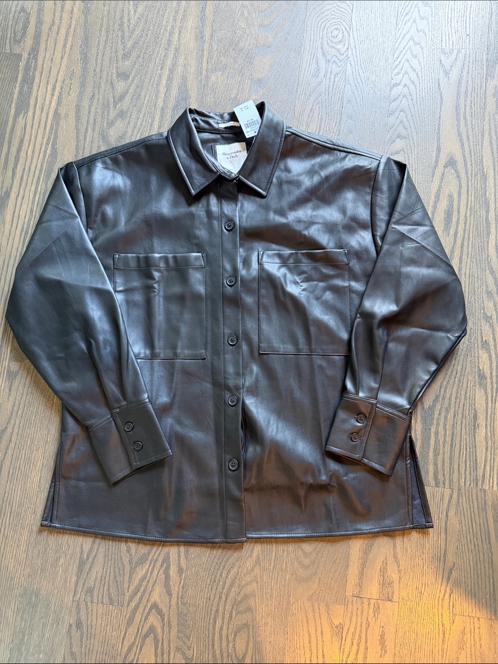 Abercrombie & Fitch Black Faux Leather Button-Up Shirt Jacket (M)